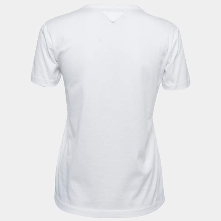 Pre Owned Prada White Cotton Crew Neck Half Sleeve T-Shirt S