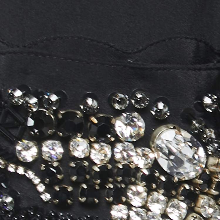 Pre Owned Prada Black Silk Crystals Embellished Sleeve Detailed Blouse S