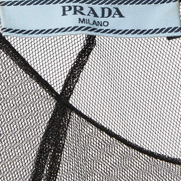 Pre Owned Prada Black Crystals Embellished Mesh Pleated Mini Dress  S