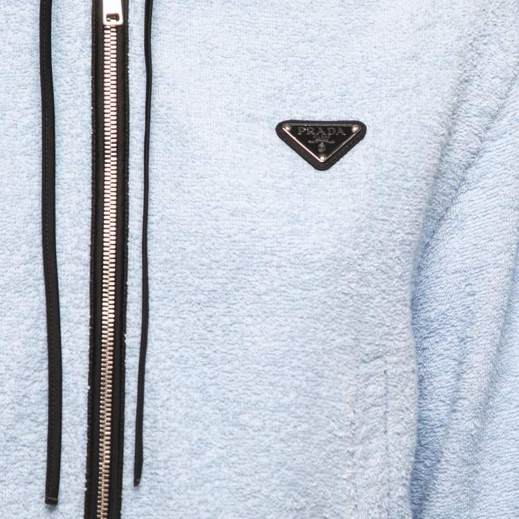 Pre Owned Prada Blue Terry Cotton Logo Detail Sweatshirt Shorts Set S