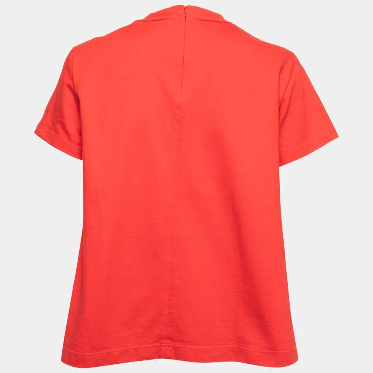 Pre Owned Prada Red Cotton Bow Detail A-Line Short Sleeve T-Shirt M