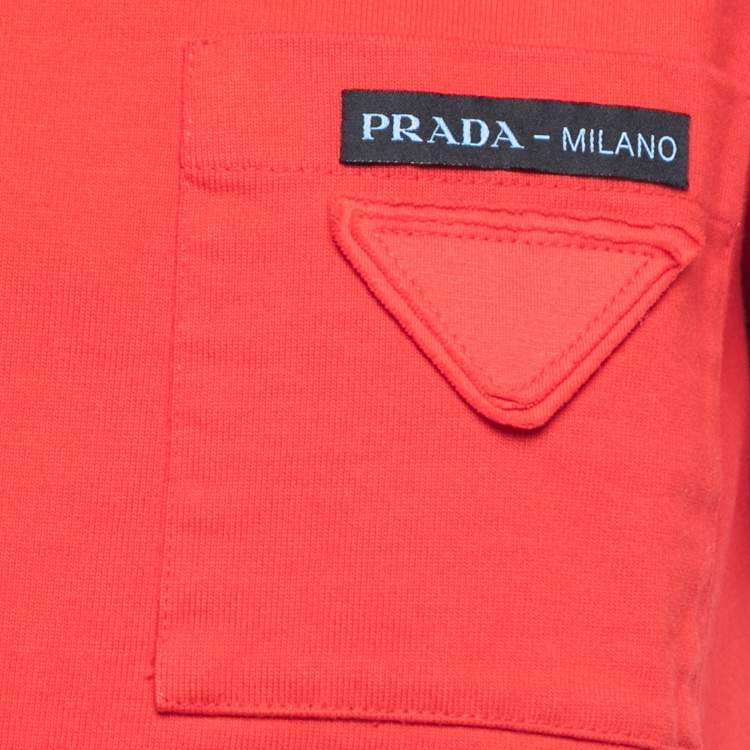 Pre Owned Prada Red Cotton Bow Detail A-Line Short Sleeve T-Shirt M