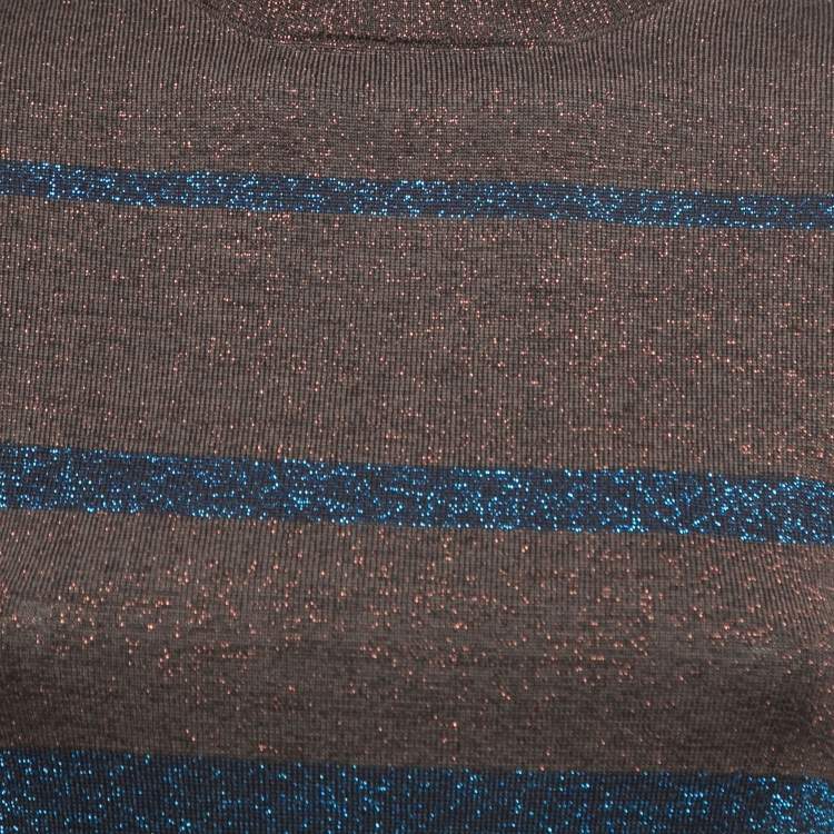 Pre Owned Prada Brown/Blue Lurex Knit Turtleneck Short Dress S