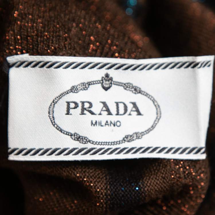 Pre Owned Prada Brown/Blue Lurex Knit Turtleneck Short Dress S