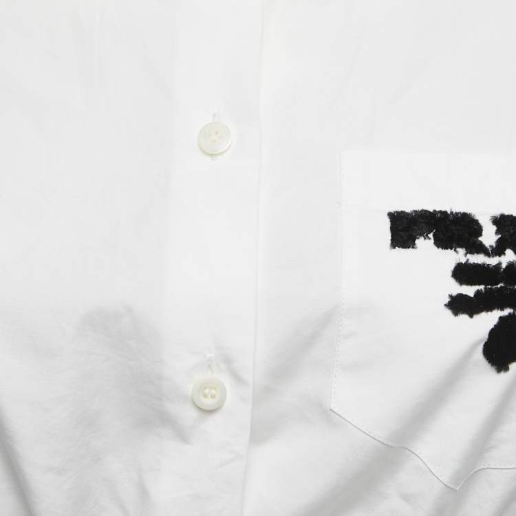 مملوكة مسبقًا Prada White Cotton Logo Embroidered Cropped Shirt S