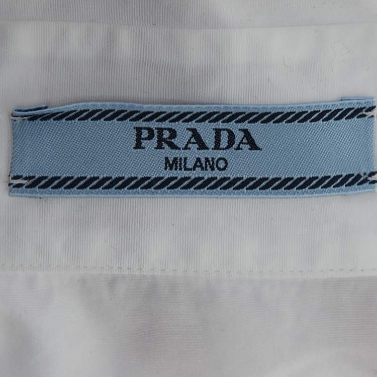 مملوكة مسبقًا Prada White Cotton Logo Embroidered Cropped Shirt S
