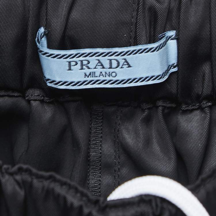 Pre Owned Prada Black Nylon Rubber Logo Drawstring Shorts S
