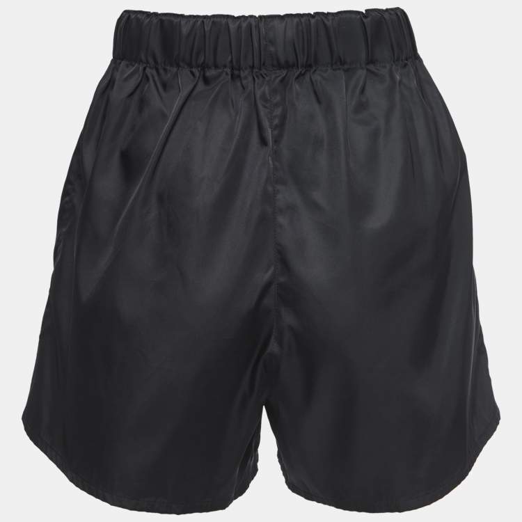 Pre Owned Prada Black Nylon Rubber Logo Drawstring Shorts S