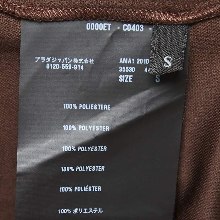 Pre Owned Prada Brown Jersey Zip Front Short Sleeve Top S 