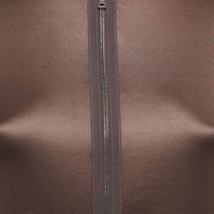 Pre Owned Prada Brown Jersey Zip Front Short Sleeve Top S 