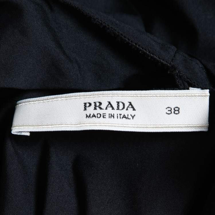 Pre Owned Prada Black Cotton Pleat Detail Cap Sleeve A-Line Top S