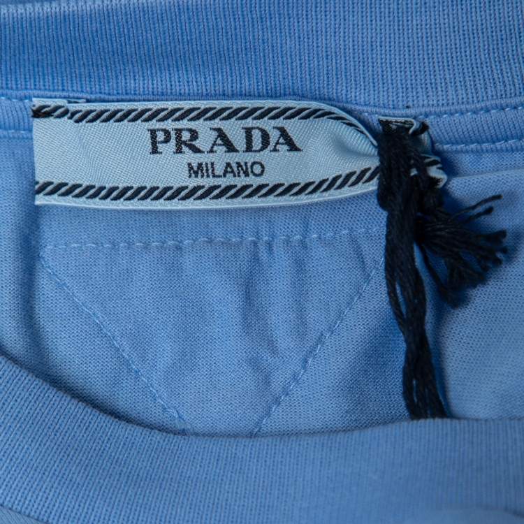 Pre Owned Prada Blue Cotton Crew Neck T-Shirt L