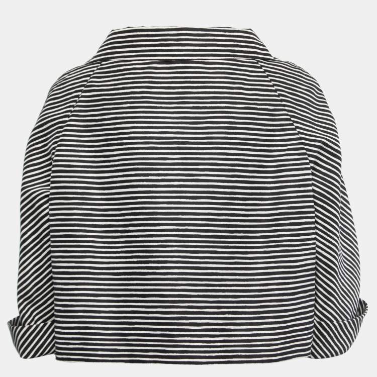 Pre Owned Prada Black/White Printed Taffeta One Button Cropped Jacket M