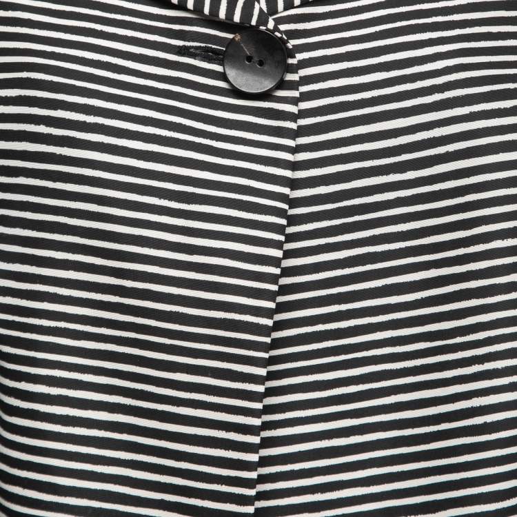 Pre Owned Prada Black/White Printed Taffeta One Button Cropped Jacket M