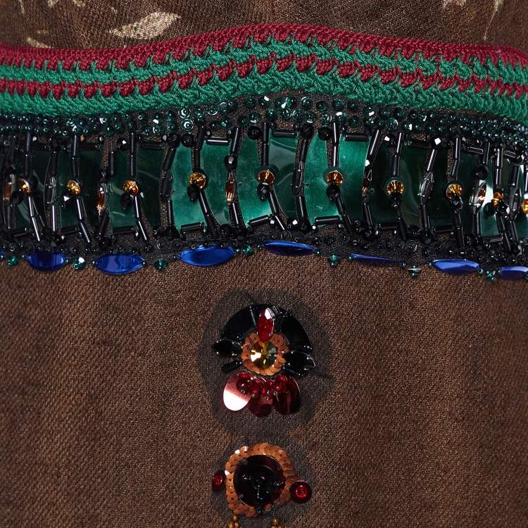 Pre Owned Prada Brown Wool Blend Embellished One Shoulder Mini Dress M