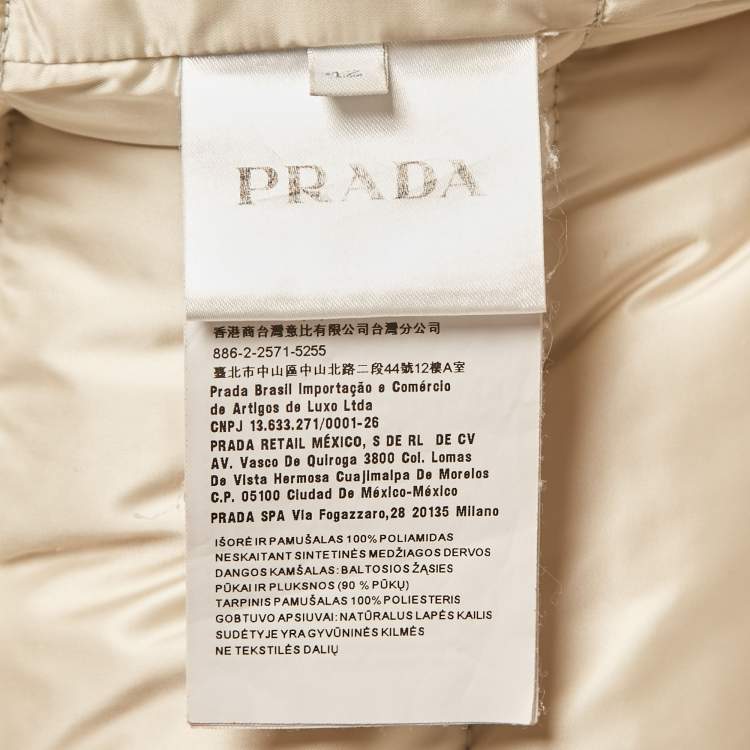 Pre Owned Prada Grey Nylon Fur Trimmed Hood Quilted Down Jacket M