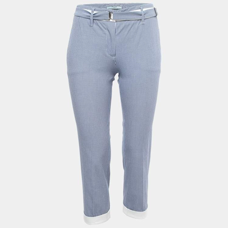Pre Owned Prada Blue Gingham Patterned Cotton Blend Capri Pants S