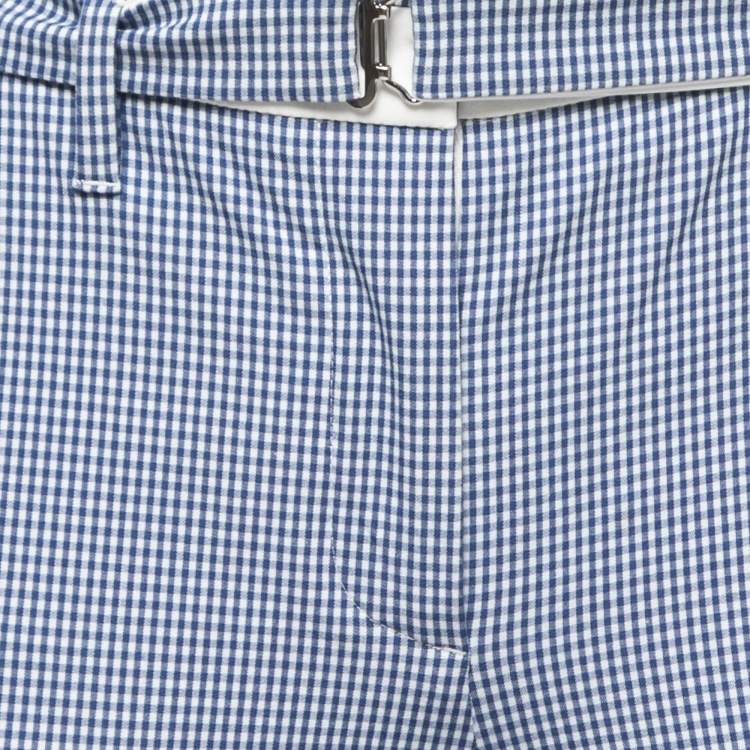 Pre Owned Prada Blue Gingham Patterned Cotton Blend Capri Pants S