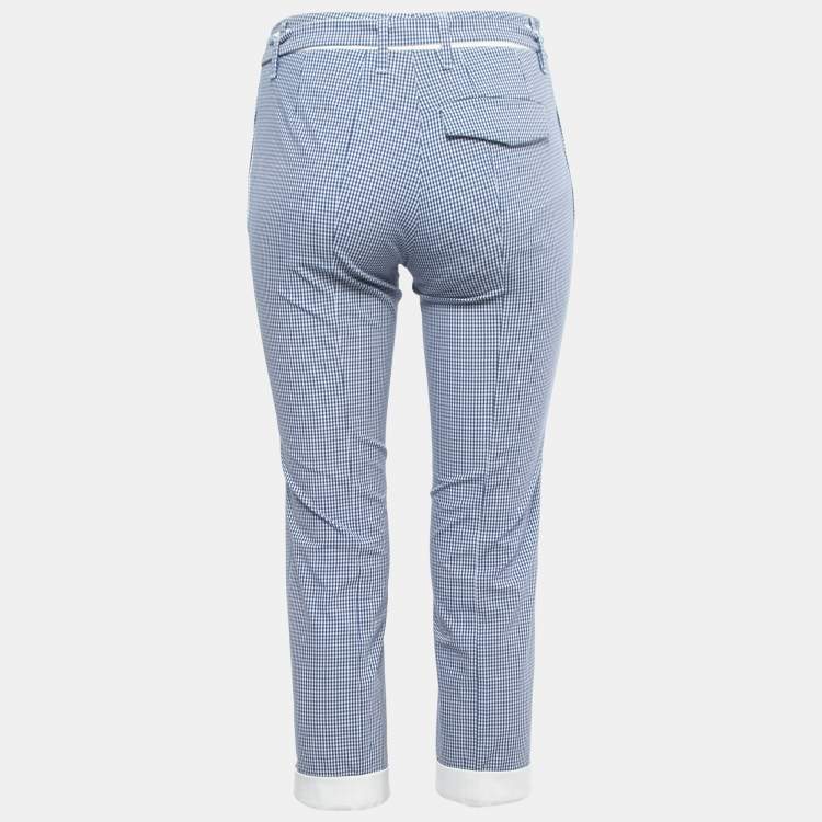 Pre Owned Prada Blue Gingham Patterned Cotton Blend Capri Pants S