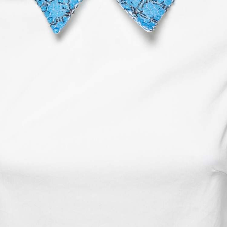 Pre Owned Prada White Cotton Sequined Collar Sleeveless Top S