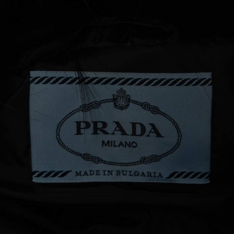 Pre Owned Prada Grey Houndstooth Printed Synthetic Fox Fur Collar Cropped Jacket S