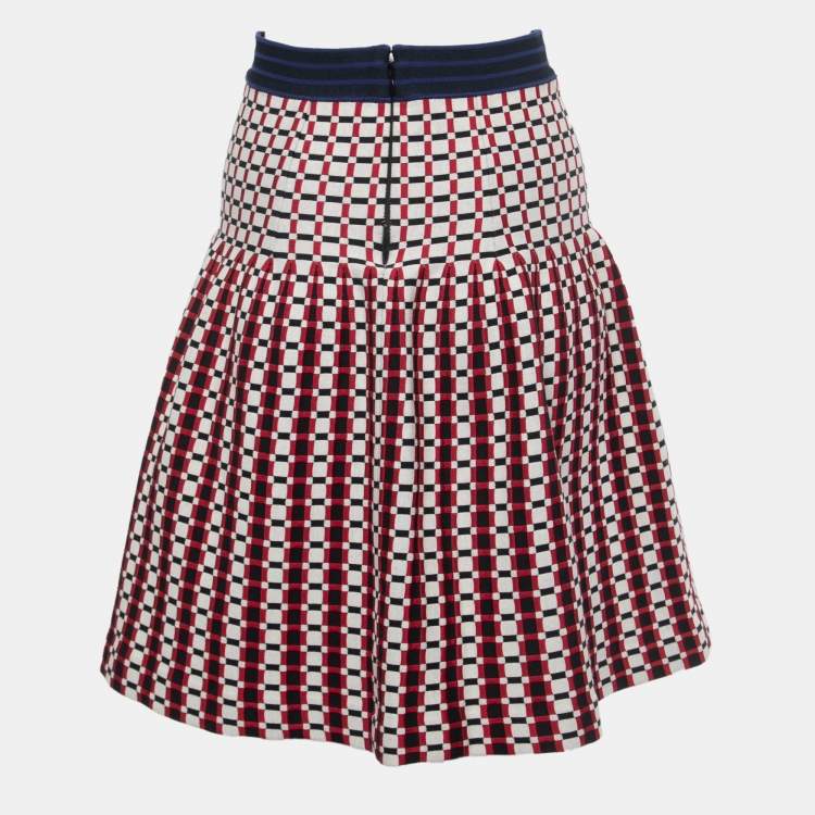 Prada Multicolor Checked Knit Fit & Flare Knee Length Skirt M