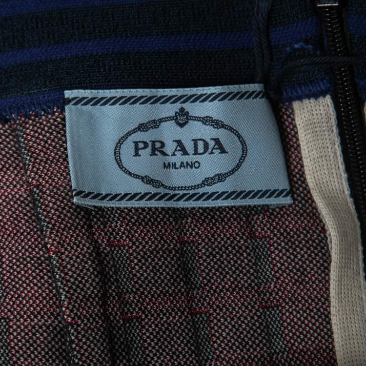 Pre Owned Prada Multicolor Checked Knit Fit & Flare Knee Length Skirt M
