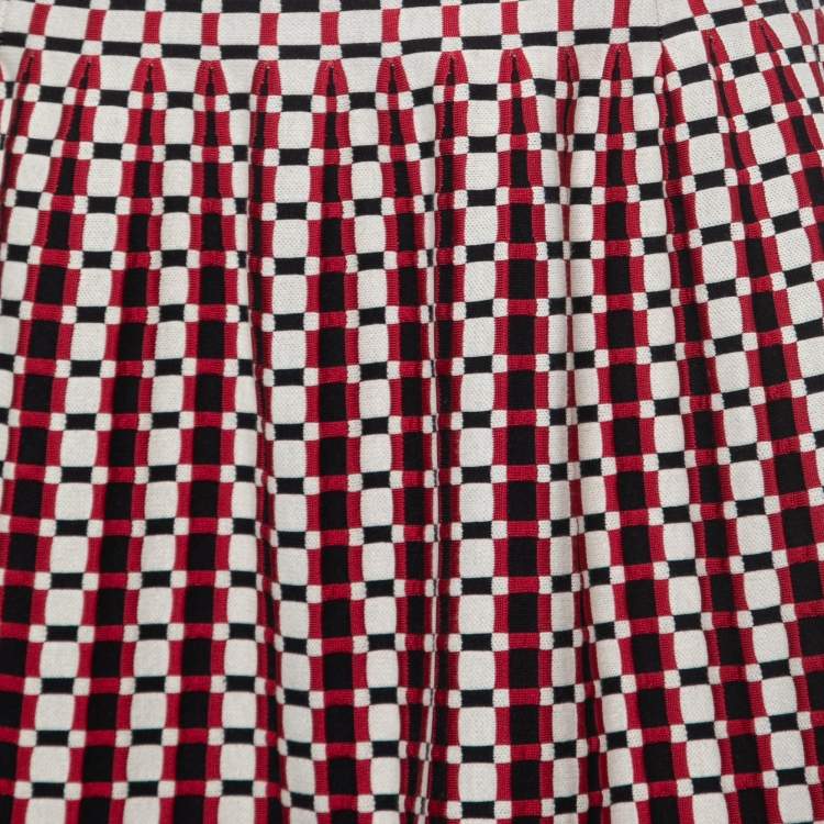 Pre Owned Prada Multicolor Checked Knit Fit & Flare Knee Length Skirt M