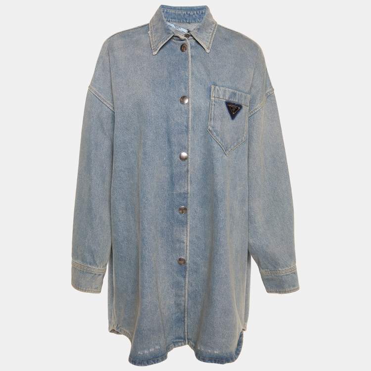 Pre Owned Prada Blue Denim Button Front Oversized Shirt M