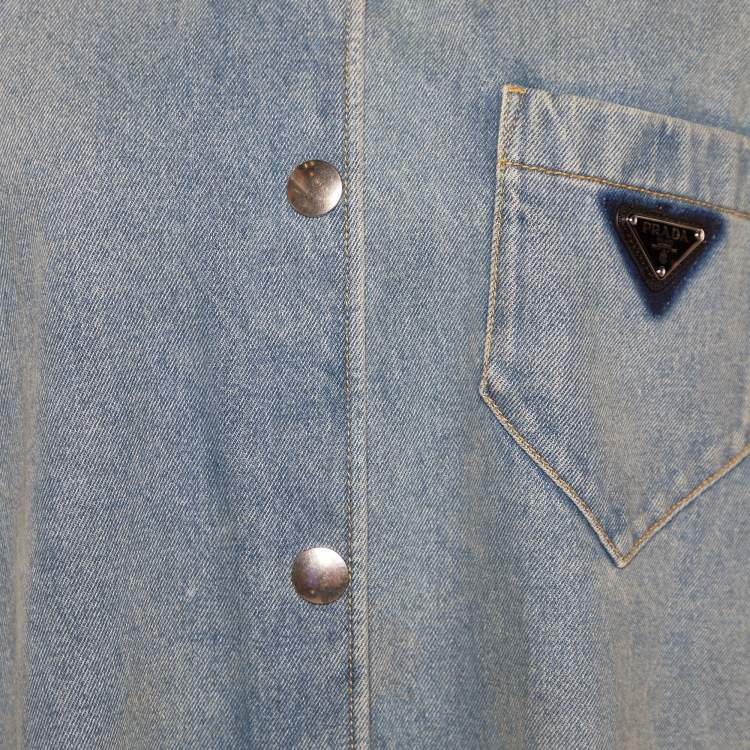 Pre Owned Prada Blue Denim Button Front Oversized Shirt M