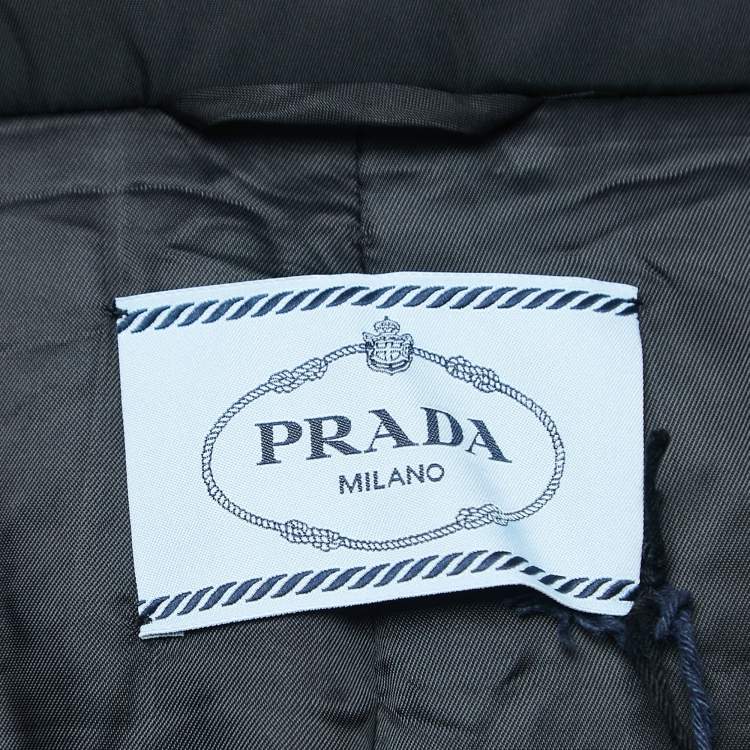 Pre Owned Prada Black Resin Coating Nylon  Belted Down Jacket M