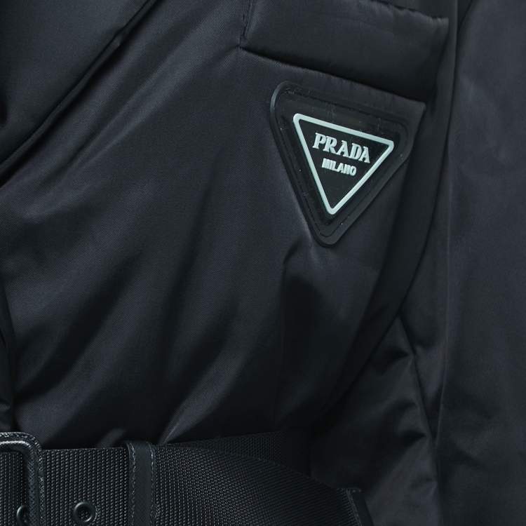 Pre Owned Prada Black Resin Coating Nylon  Belted Down Jacket M