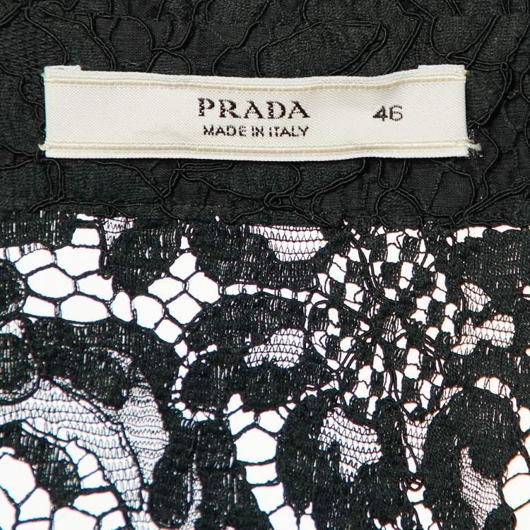 Pre Owned Prada Black Floral Lace Button Front Full Sleeve Shirt L