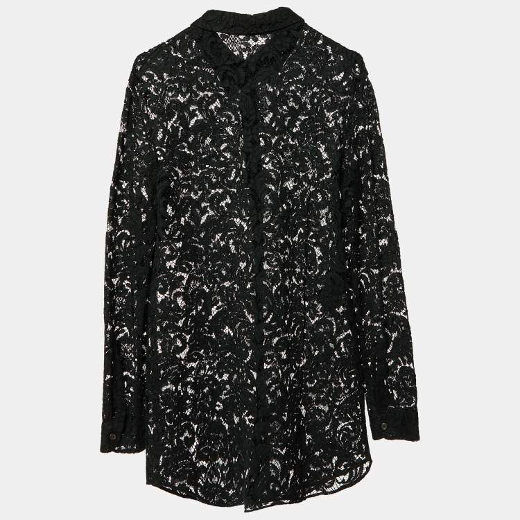Pre Owned Prada Black Floral Lace Button Front Full Sleeve Shirt L
