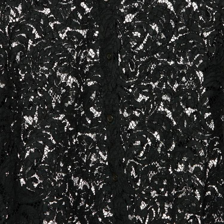 Pre Owned Prada Black Floral Lace Button Front Full Sleeve Shirt L