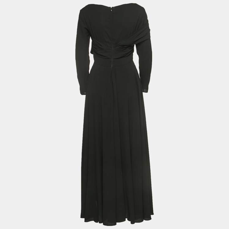 Pre Owned Prada Black Georgette Draped Maxi Dress S