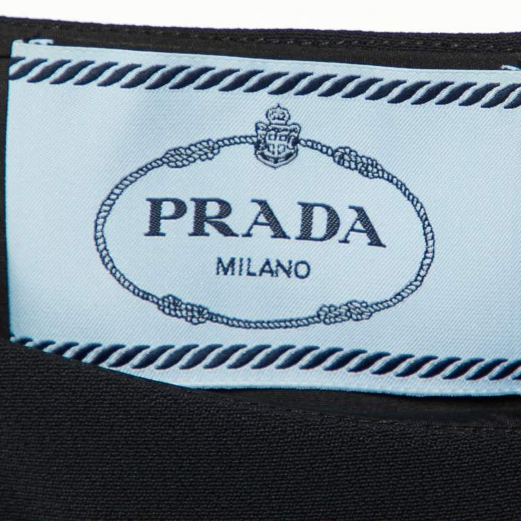 مملوكة مسبقًا Prada Black Crepe Contrast Feather Detail Belted Midi Dress M