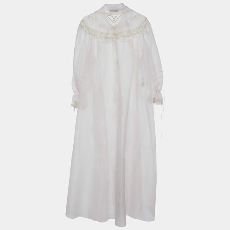 مملوكة مسبقًا Prada Light Pink Silk & Lace Trim Nylonette Overcoat S