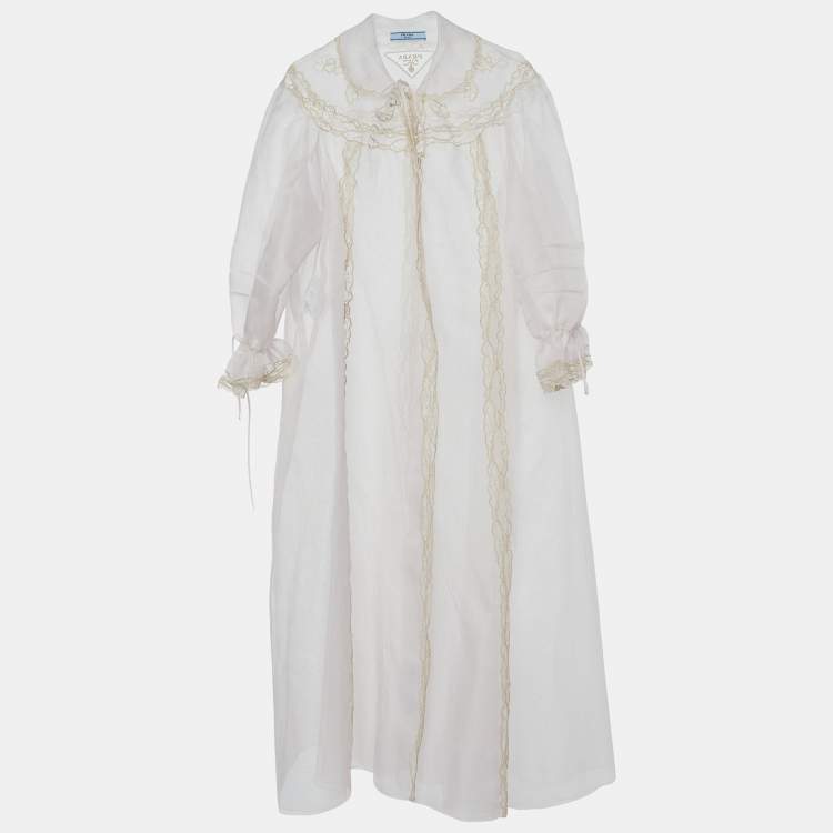 مملوكة مسبقًا Prada Light Pink Silk & Lace Trim Nylonette Overcoat S