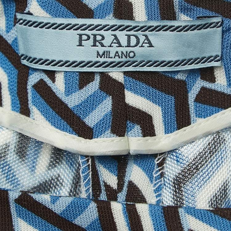Pre Owned Prada Blue/Black Printed Jersey Belted Pants S