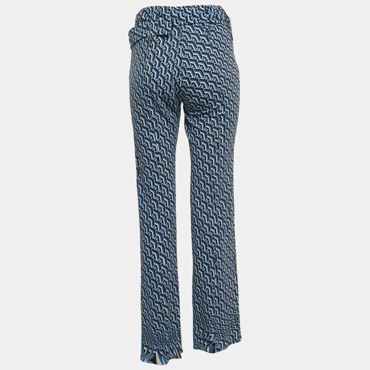 Pre Owned Prada Blue/Black Printed Jersey Belted Pants S