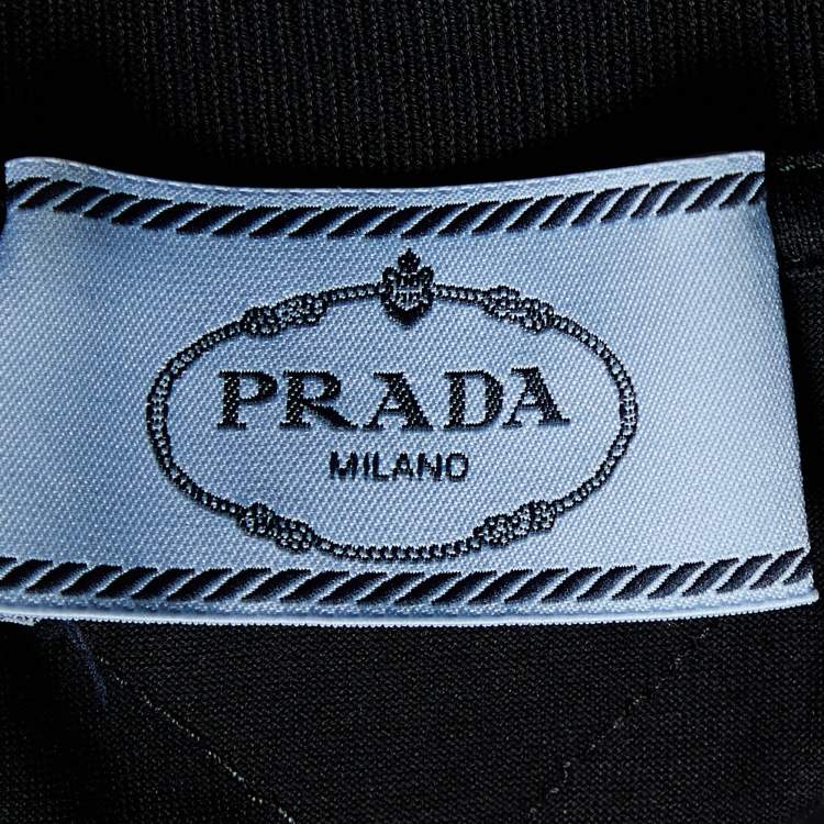 Pre Owned Prada Black Mirror Embellished Cotton Knit T-Shirt L