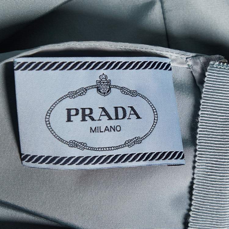 Pre Owned Prada Grey Silk Taffeta Bow Detail Belted Sleeveless Midi Dress M
