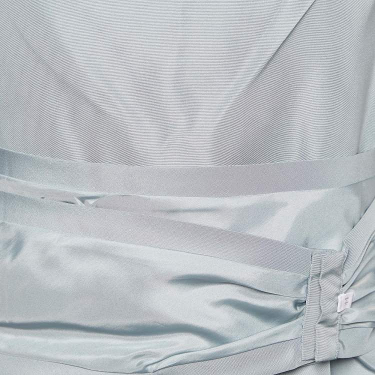 Pre Owned Prada Grey Silk Taffeta Bow Detail Belted Sleeveless Midi Dress M