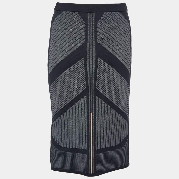 Pre Owned Prada Black Patterned Knit Knee Length Skirt M