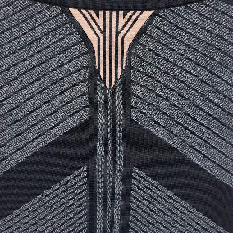 Pre Owned Prada Black Patterned Knit Knee Length Skirt M