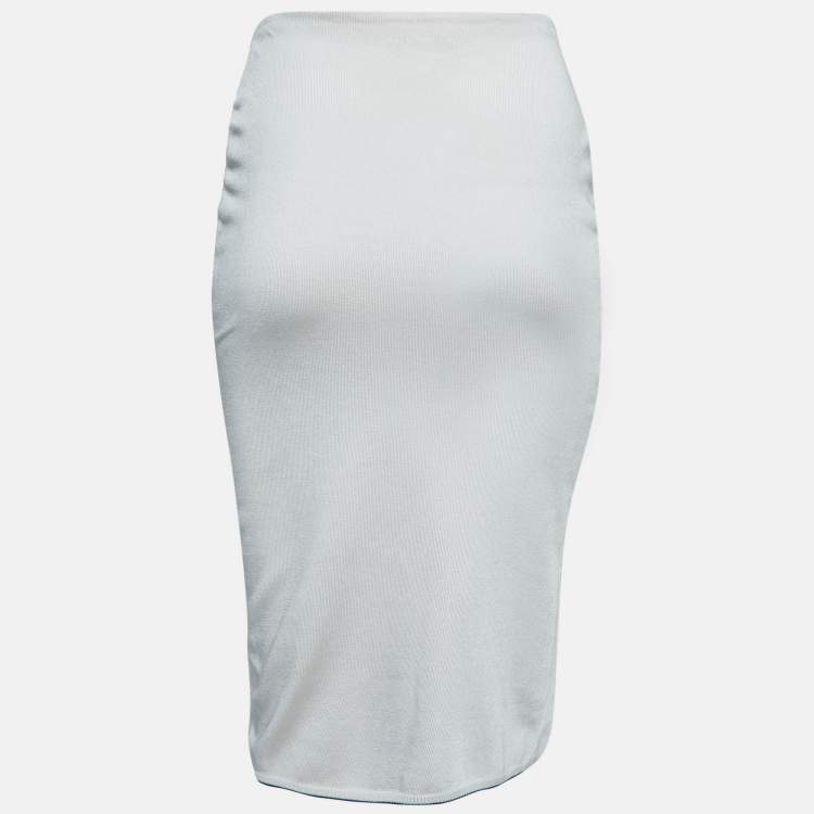 Pre Owned Prada Light Pink Knit Elasticated Waist Pencil Skirt S