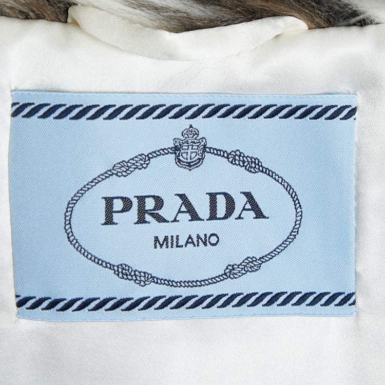 Pre Owned Prada Multicolor Printed Faux Fur Hook Front Coat M