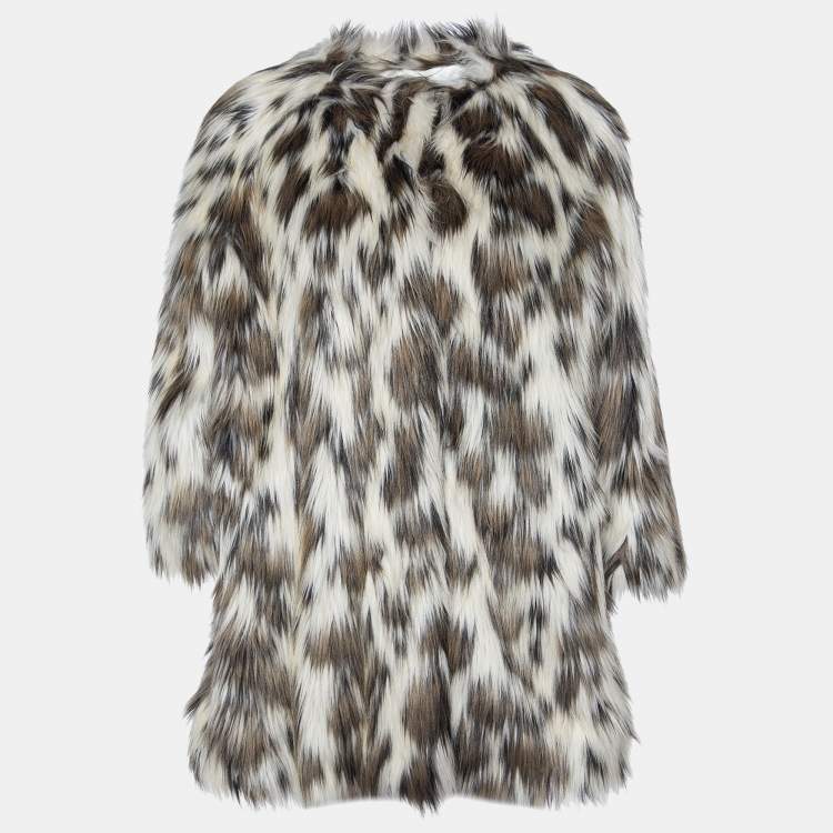 Pre Owned Prada Multicolor Printed Faux Fur Hook Front Coat M