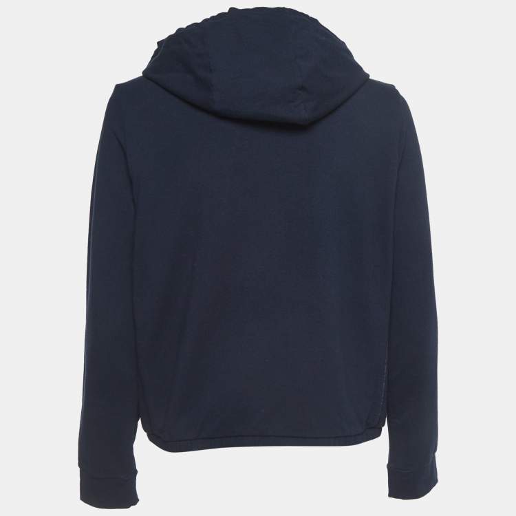 Pre Owned Prada Navy Blue Cotton Zip Front Hooded Jacket M